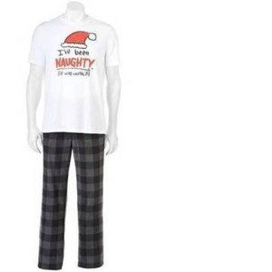 Mens Christmas Pajamas Small I've Been Naughty White Short Sleeve Shirt & Pants